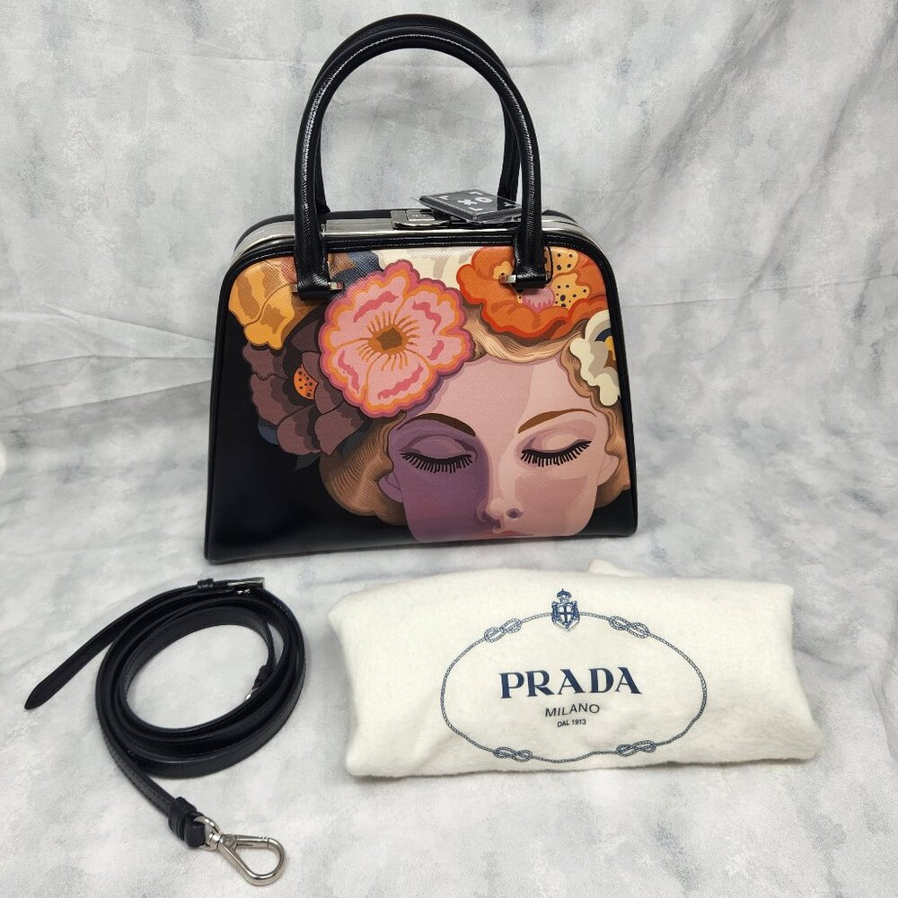 Prada Black Tote with Colorful Artistic Design